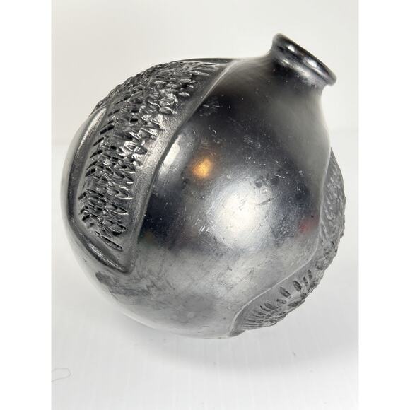 Vtg Barro Negro Vase by Doña Rosa Signed Black Pottery Mexican Folk Coyotepec - Picture 3 of 8